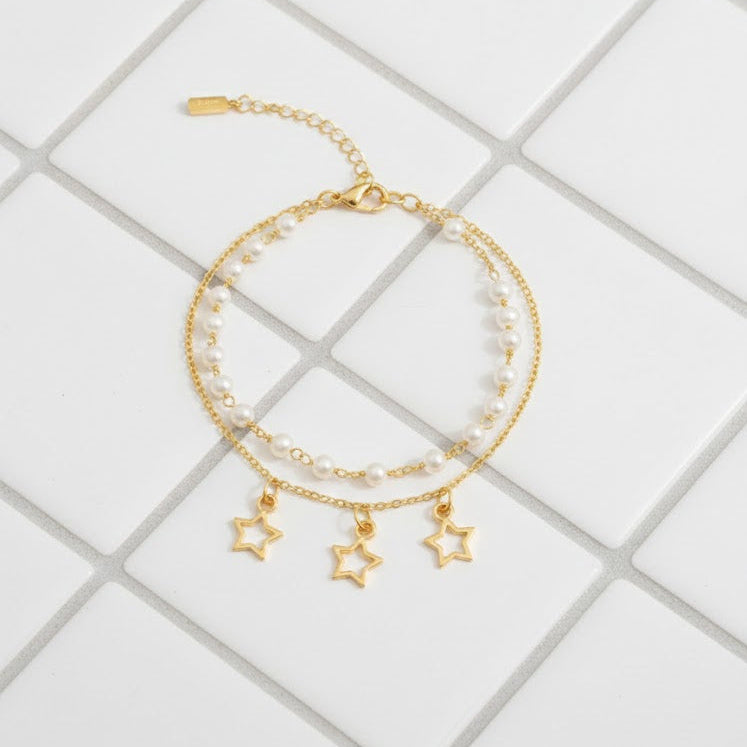 White Pearls Bracelet with Charm Star