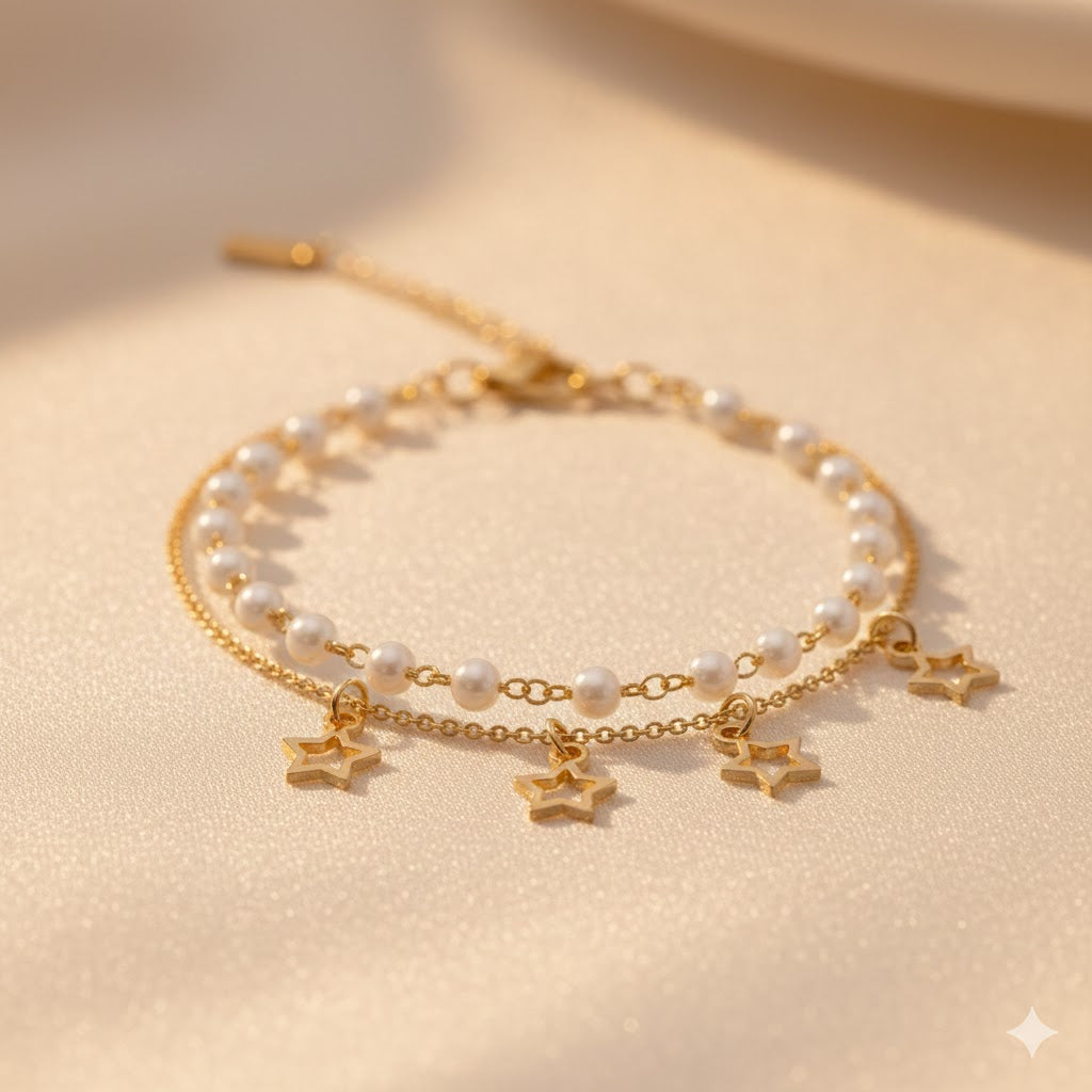 White Pearls Bracelet with Charm Star