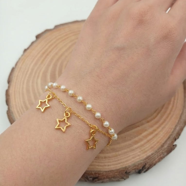 White Pearls Bracelet with Charm Star