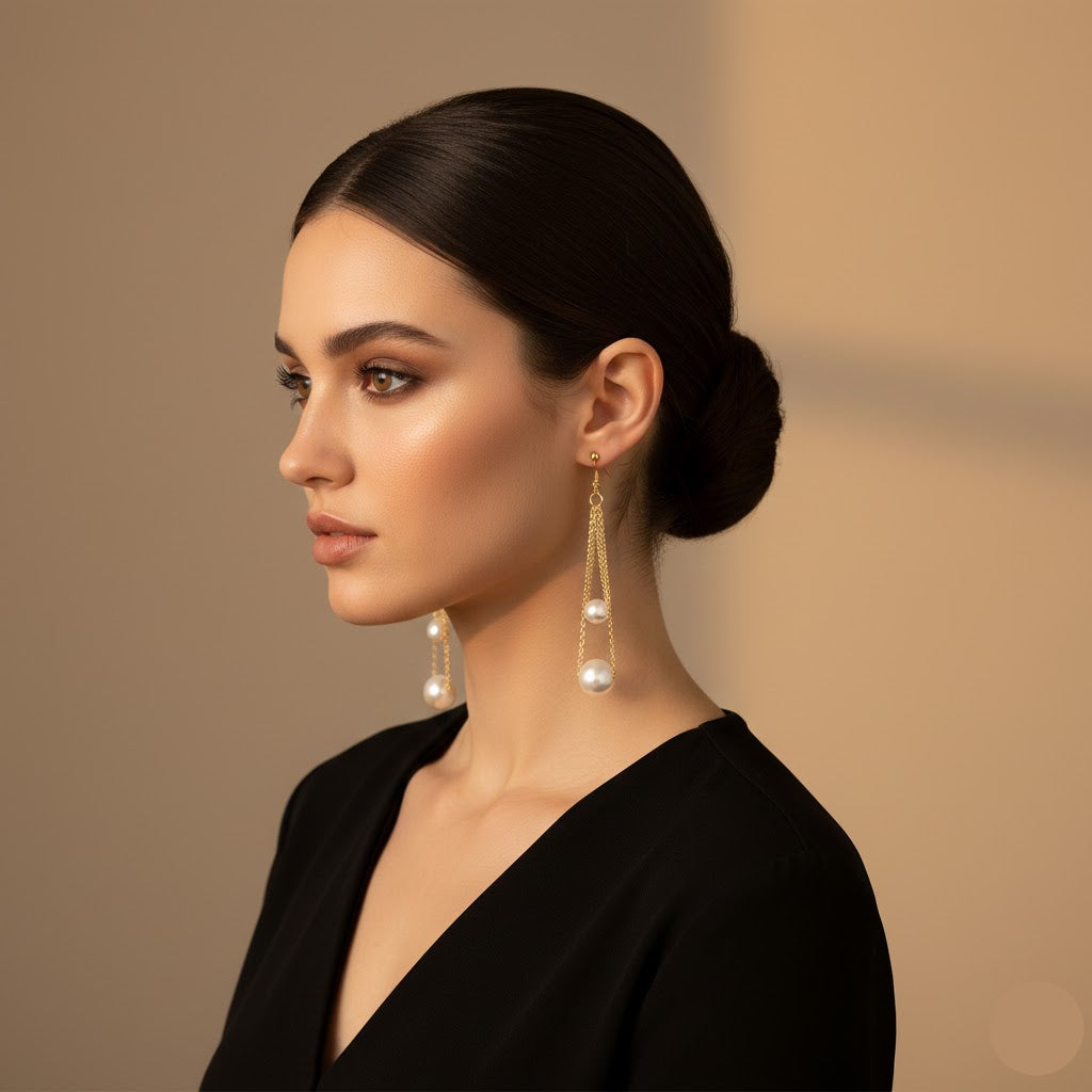 Double Chain Pearl Earrings