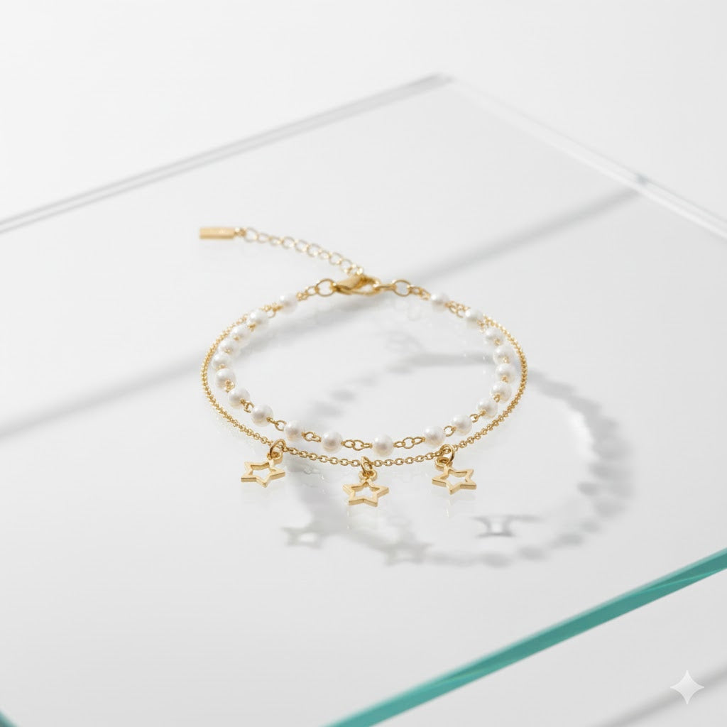 White Pearls Bracelet with Charm Star