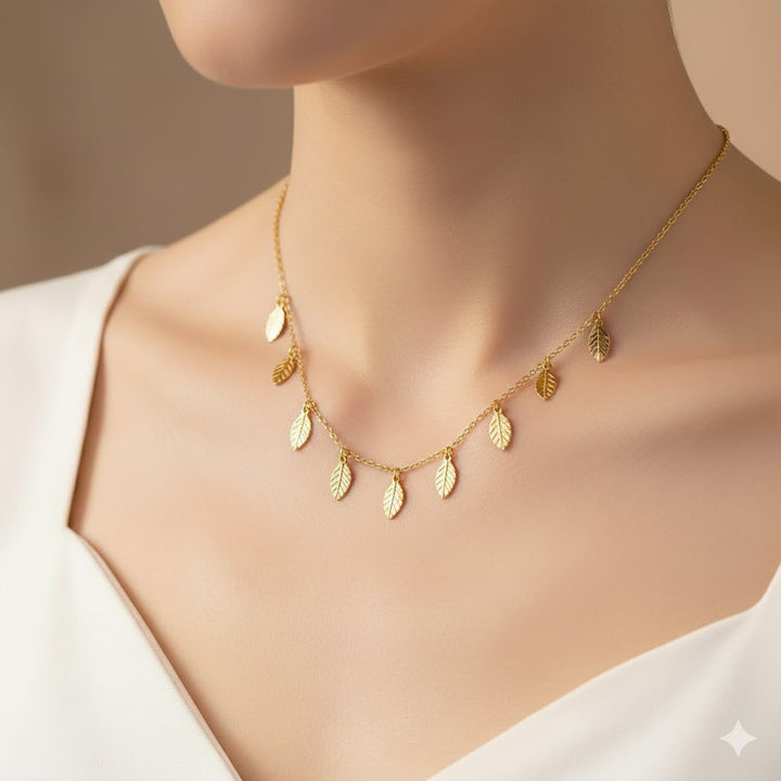 Leaf Charm Necklace in Sterling Golden