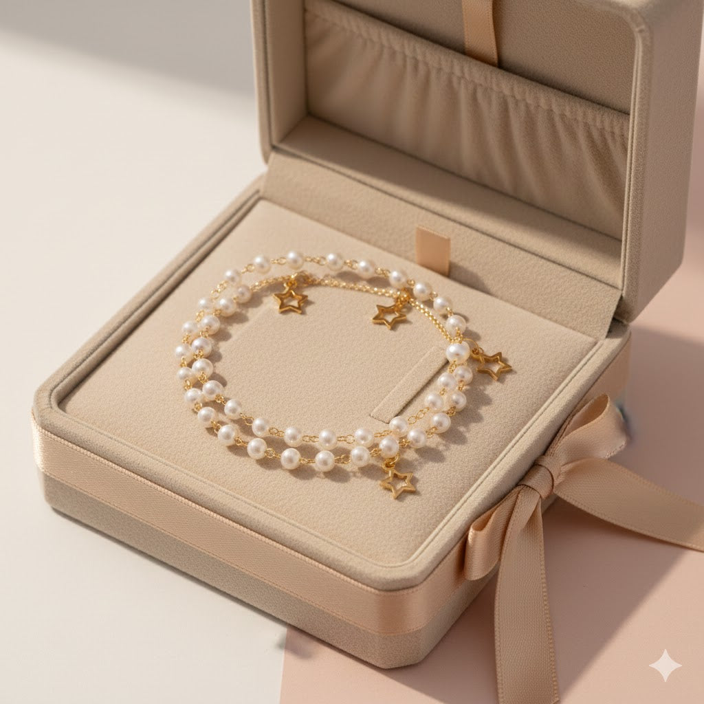 White Pearls Bracelet with Charm Star