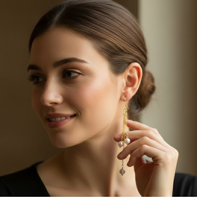 Elegant 3-Pearl Drop Earrings