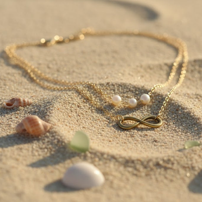 Minimal Clavicle Golden Chain 3-Pearl With Infinity Necklace
