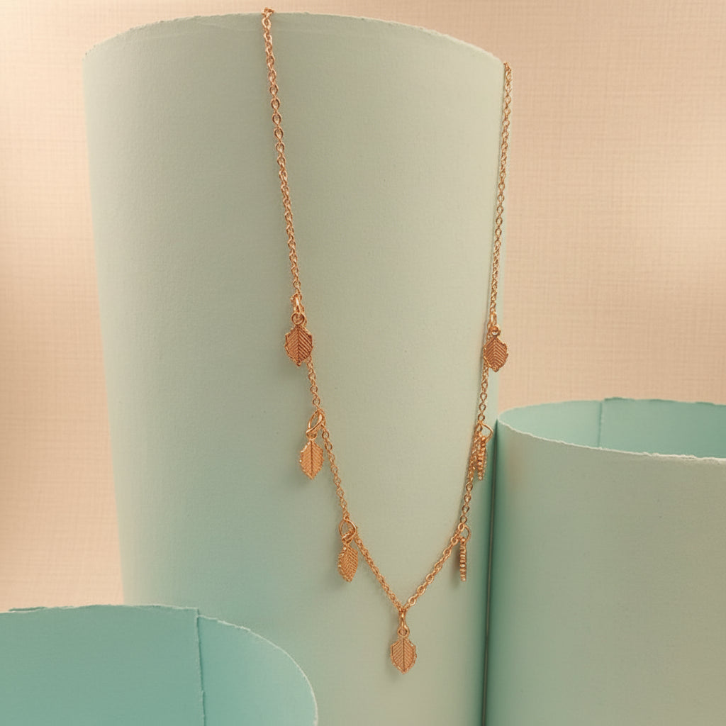 Elegant Rose Golden Leaf Charm Necklace
