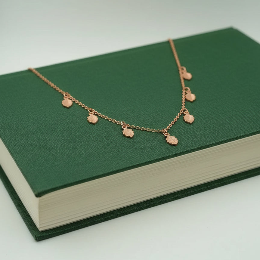 Elegant Rose Golden Leaf Charm Necklace