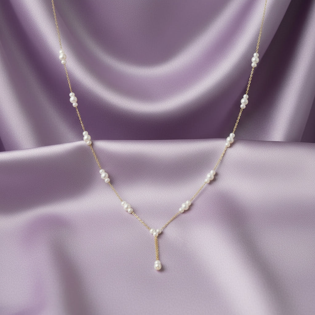Triple Pearl Drop Y-Chain Necklace