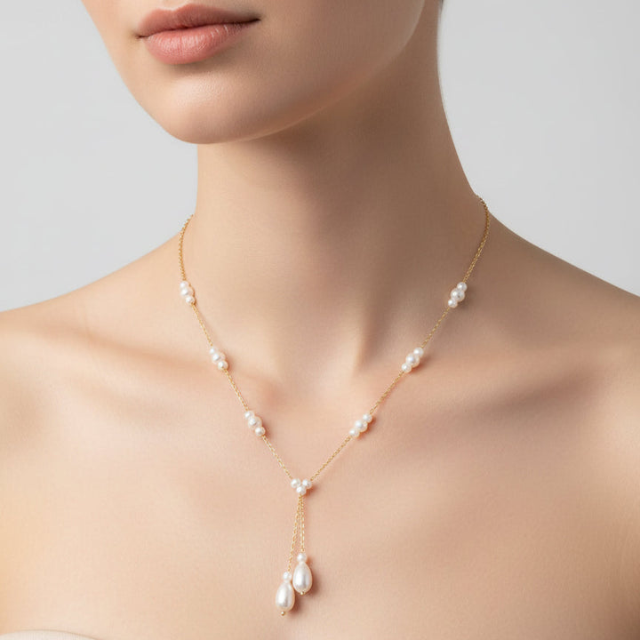 Triple Pearl Drop Y-Chain Necklace