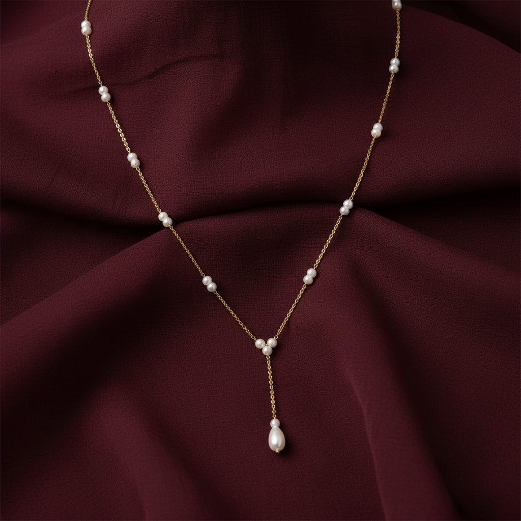 Dual Pearl Drop Y-Chain Necklace
